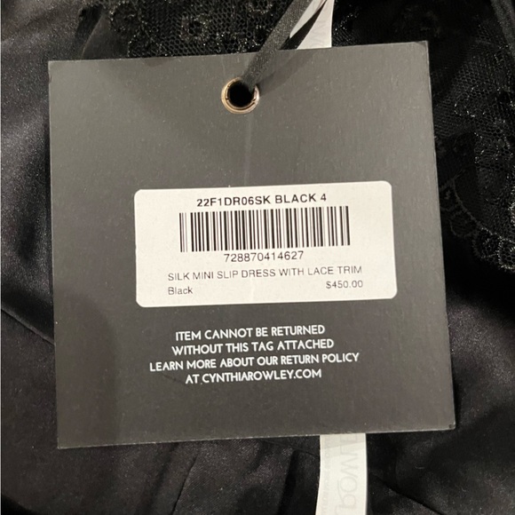 NWT Cynthia Rowley Iris Mini Silk Lace Bow Trim Slip Dress Black - Picture 10 of 11